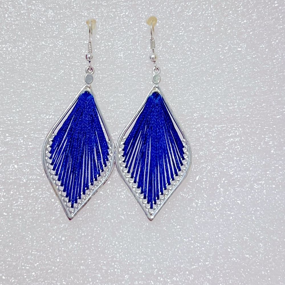 $15 each.. choose any 1 color Silver-Tone & Colored Fabric Dangle-Earrings. - Picture 3 of 5